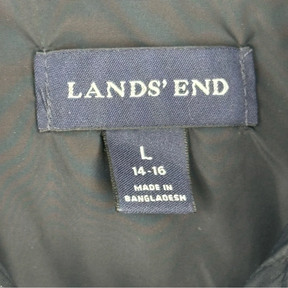 Lands End Womens Down Vest Size Large 14-16 Black Puffer Snap Outdoors - Picture 5 of 7